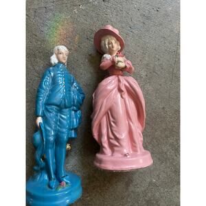 Vintage Pink Blue Couple  hand painted figurine 70s Baroque Victorian